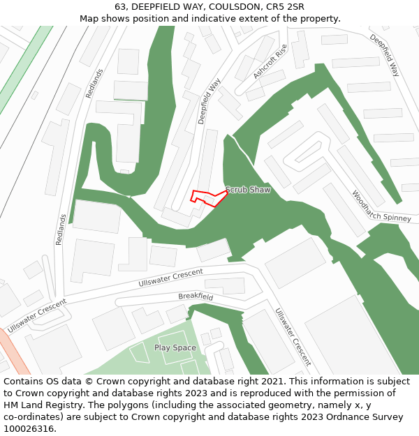 63, DEEPFIELD WAY, COULSDON, CR5 2SR: Location map and indicative extent of plot