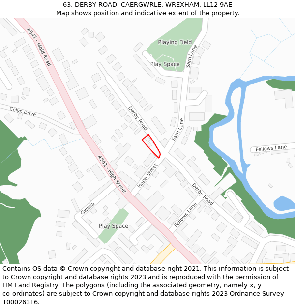 63, DERBY ROAD, CAERGWRLE, WREXHAM, LL12 9AE: Location map and indicative extent of plot