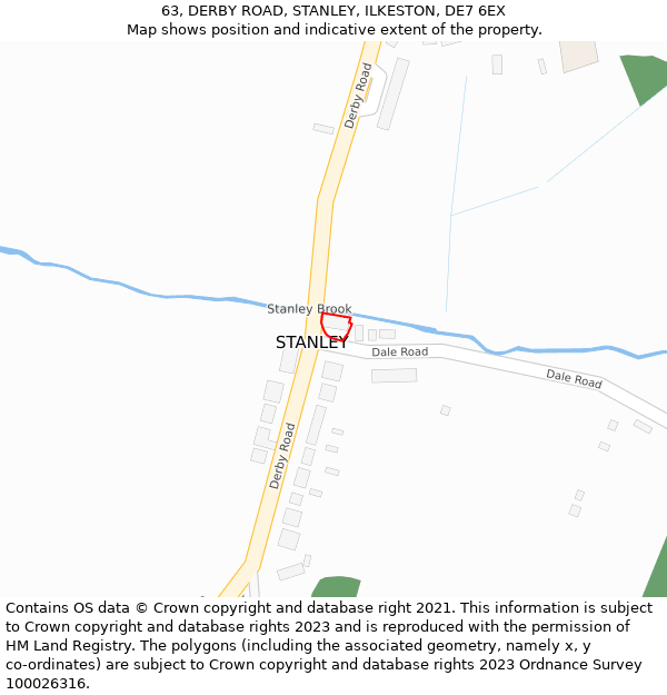 63, DERBY ROAD, STANLEY, ILKESTON, DE7 6EX: Location map and indicative extent of plot