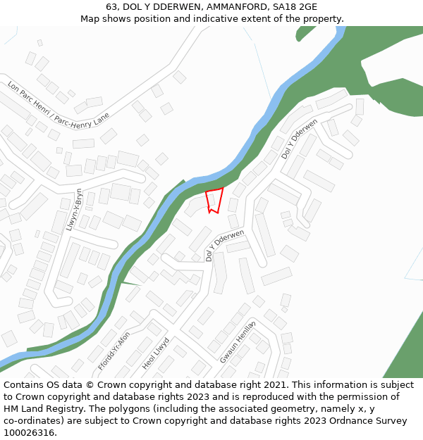 63, DOL Y DDERWEN, AMMANFORD, SA18 2GE: Location map and indicative extent of plot