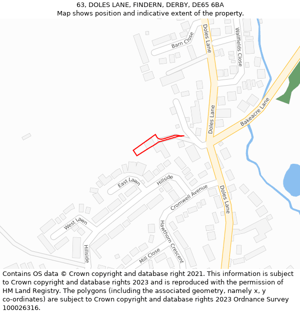 63, DOLES LANE, FINDERN, DERBY, DE65 6BA: Location map and indicative extent of plot