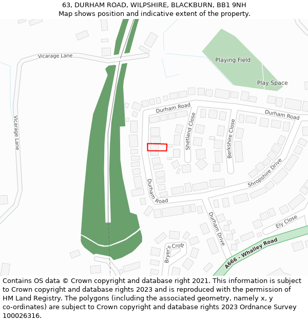 63, DURHAM ROAD, WILPSHIRE, BLACKBURN, BB1 9NH: Location map and indicative extent of plot