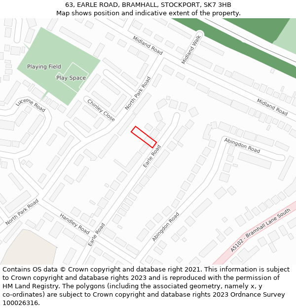 63, EARLE ROAD, BRAMHALL, STOCKPORT, SK7 3HB: Location map and indicative extent of plot