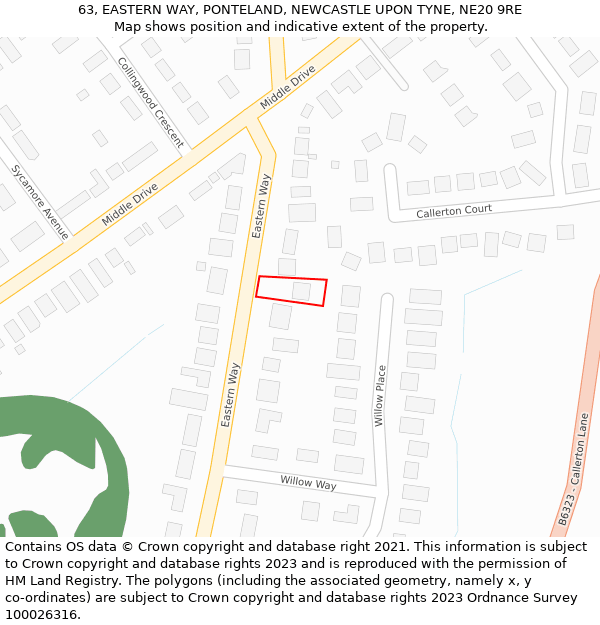 63, EASTERN WAY, PONTELAND, NEWCASTLE UPON TYNE, NE20 9RE: Location map and indicative extent of plot