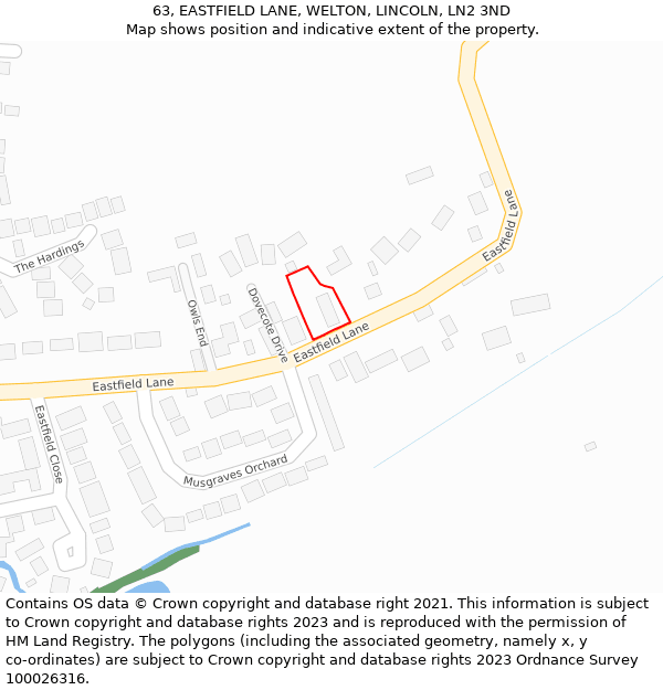 63, EASTFIELD LANE, WELTON, LINCOLN, LN2 3ND: Location map and indicative extent of plot