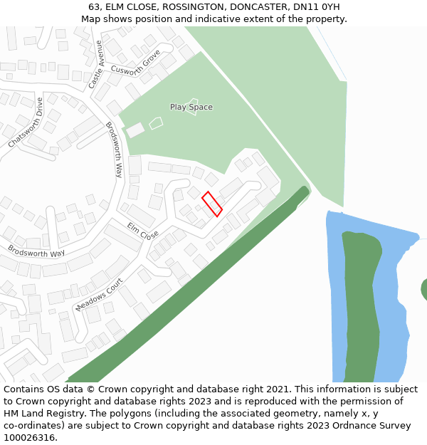 63, ELM CLOSE, ROSSINGTON, DONCASTER, DN11 0YH: Location map and indicative extent of plot