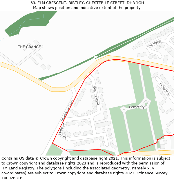 63, ELM CRESCENT, BIRTLEY, CHESTER LE STREET, DH3 1GH: Location map and indicative extent of plot