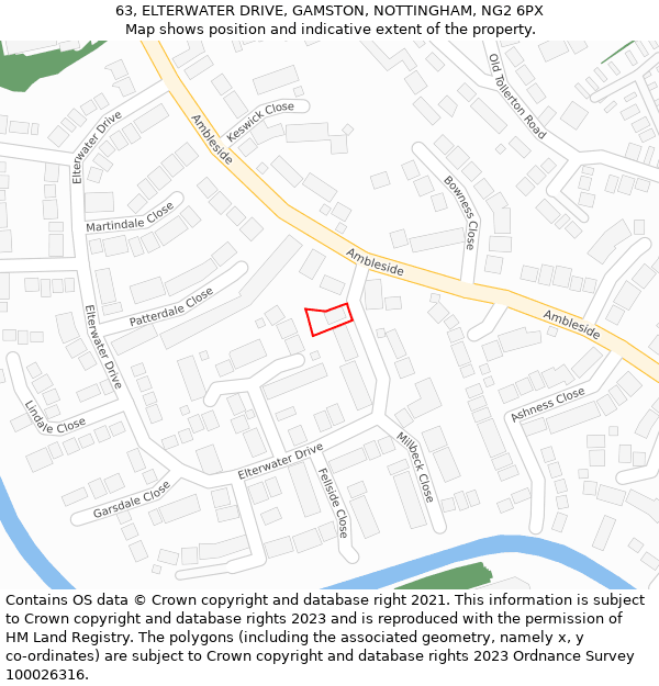 63, ELTERWATER DRIVE, GAMSTON, NOTTINGHAM, NG2 6PX: Location map and indicative extent of plot