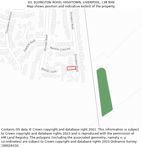 63, ELVINGTON ROAD, HIGHTOWN, LIVERPOOL, L38 9AN: Location map and indicative extent of plot