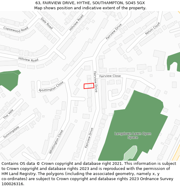 63, FAIRVIEW DRIVE, HYTHE, SOUTHAMPTON, SO45 5GX: Location map and indicative extent of plot