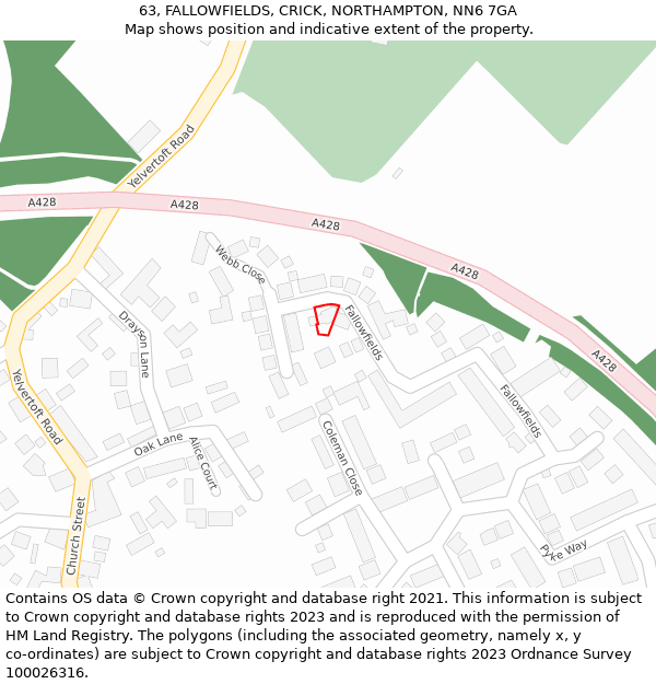63, FALLOWFIELDS, CRICK, NORTHAMPTON, NN6 7GA: Location map and indicative extent of plot