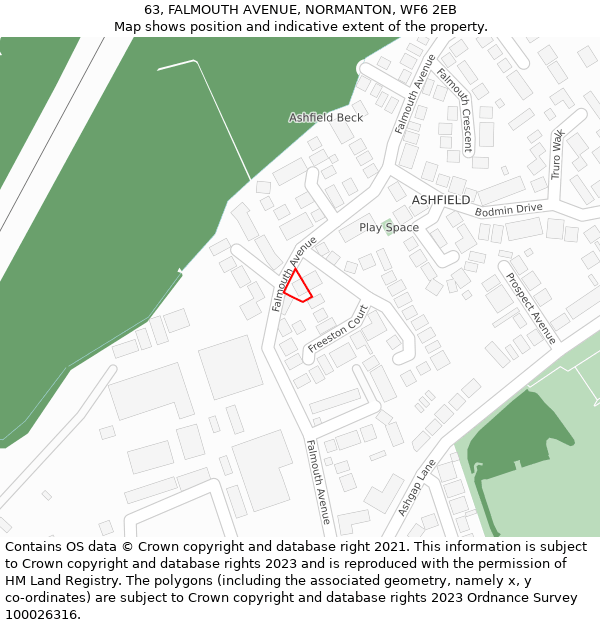 63, FALMOUTH AVENUE, NORMANTON, WF6 2EB: Location map and indicative extent of plot