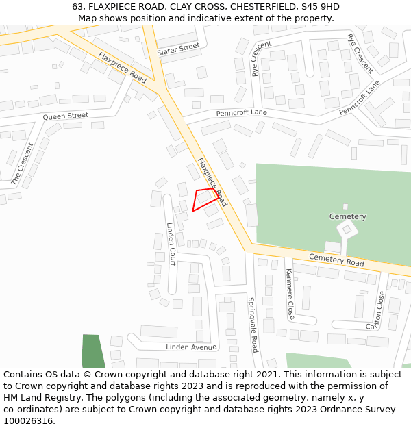 63, FLAXPIECE ROAD, CLAY CROSS, CHESTERFIELD, S45 9HD: Location map and indicative extent of plot