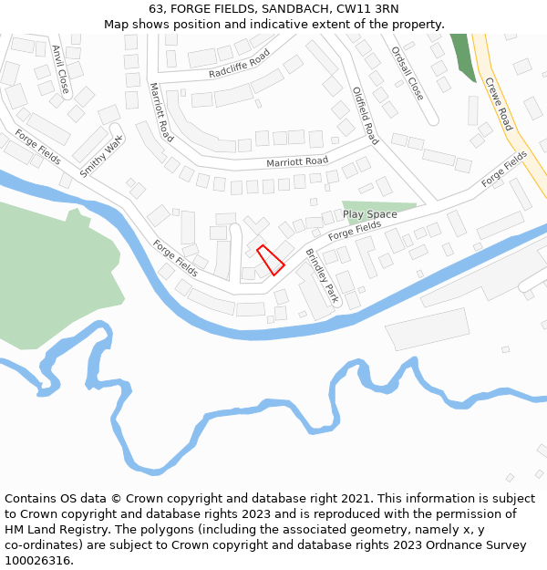 63, FORGE FIELDS, SANDBACH, CW11 3RN: Location map and indicative extent of plot