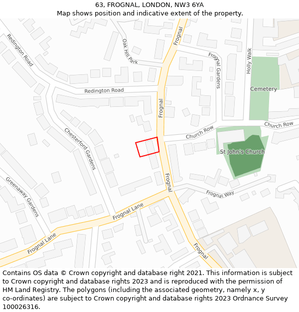 63, FROGNAL, LONDON, NW3 6YA: Location map and indicative extent of plot