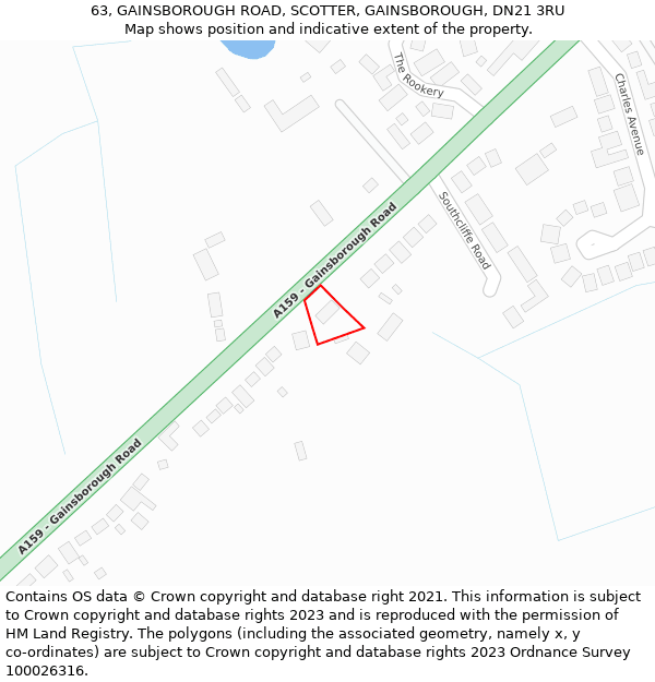 63, GAINSBOROUGH ROAD, SCOTTER, GAINSBOROUGH, DN21 3RU: Location map and indicative extent of plot