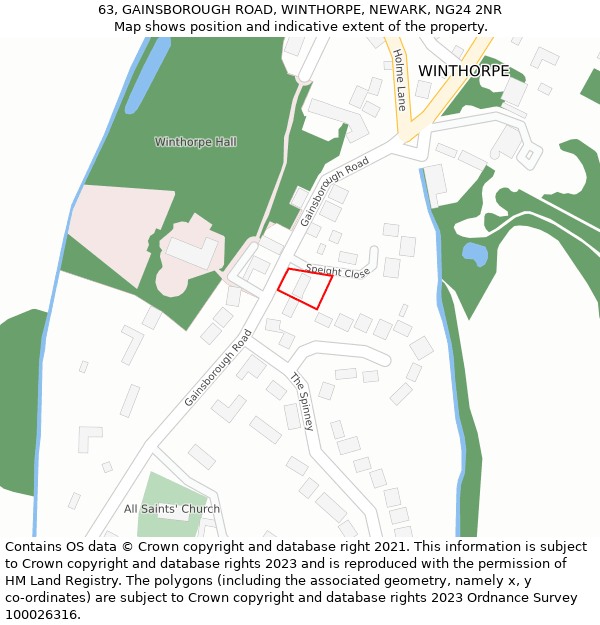 63, GAINSBOROUGH ROAD, WINTHORPE, NEWARK, NG24 2NR: Location map and indicative extent of plot