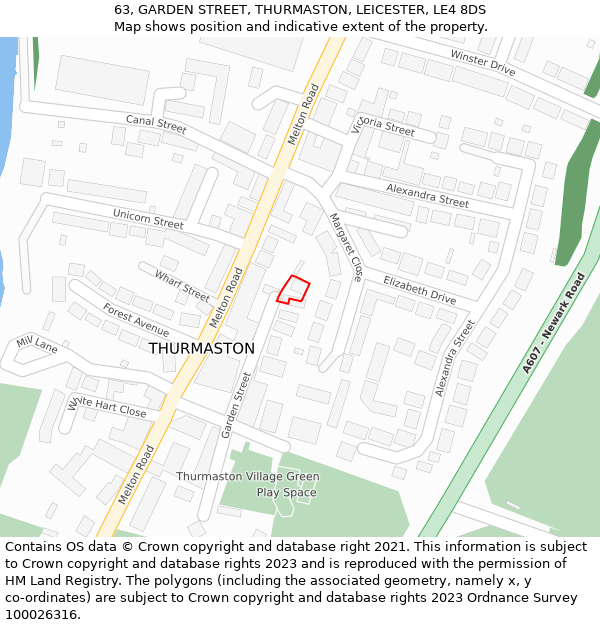 63, GARDEN STREET, THURMASTON, LEICESTER, LE4 8DS: Location map and indicative extent of plot