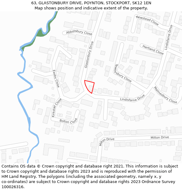 63, GLASTONBURY DRIVE, POYNTON, STOCKPORT, SK12 1EN: Location map and indicative extent of plot