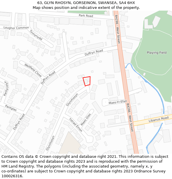 63, GLYN RHOSYN, GORSEINON, SWANSEA, SA4 6HX: Location map and indicative extent of plot