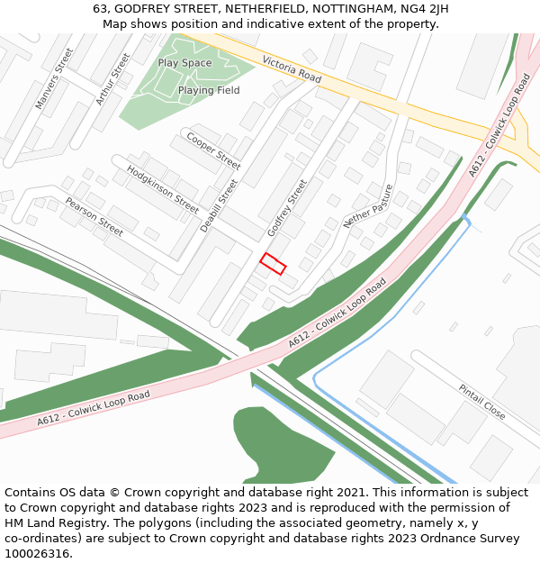 63, GODFREY STREET, NETHERFIELD, NOTTINGHAM, NG4 2JH: Location map and indicative extent of plot