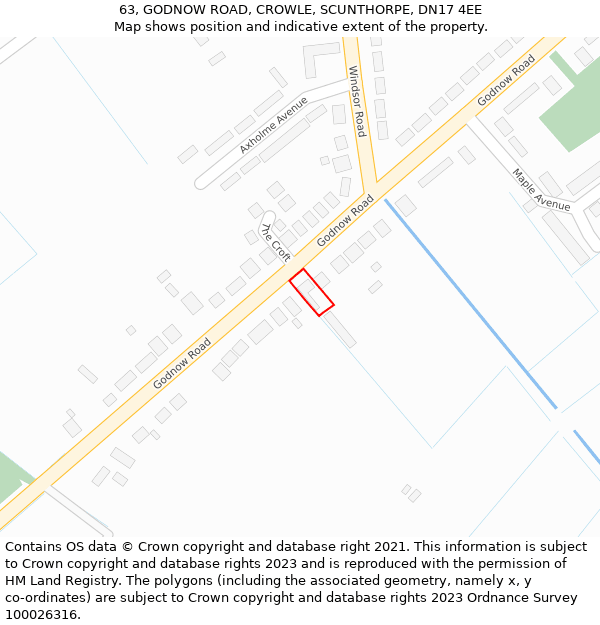 63, GODNOW ROAD, CROWLE, SCUNTHORPE, DN17 4EE: Location map and indicative extent of plot