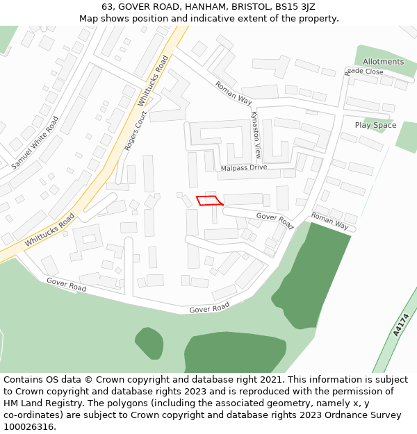 63, GOVER ROAD, HANHAM, BRISTOL, BS15 3JZ: Location map and indicative extent of plot