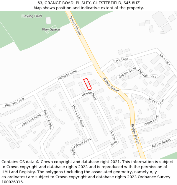 63, GRANGE ROAD, PILSLEY, CHESTERFIELD, S45 8HZ: Location map and indicative extent of plot
