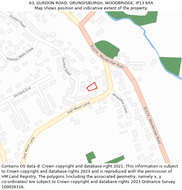 63, GURDON ROAD, GRUNDISBURGH, WOODBRIDGE, IP13 6XA: Location map and indicative extent of plot