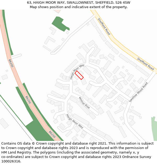 63, HAIGH MOOR WAY, SWALLOWNEST, SHEFFIELD, S26 4SW: Location map and indicative extent of plot