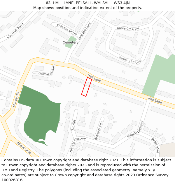 63, HALL LANE, PELSALL, WALSALL, WS3 4JN: Location map and indicative extent of plot