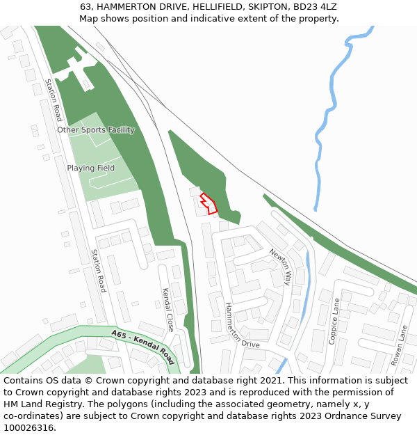 63, HAMMERTON DRIVE, HELLIFIELD, SKIPTON, BD23 4LZ: Location map and indicative extent of plot