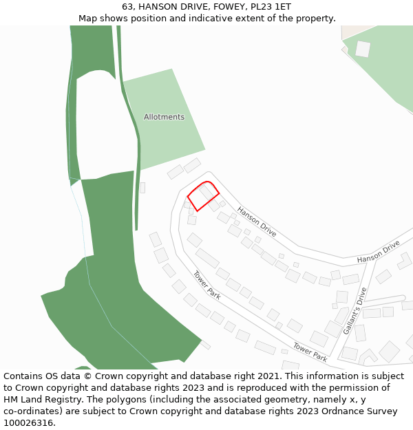 63, HANSON DRIVE, FOWEY, PL23 1ET: Location map and indicative extent of plot