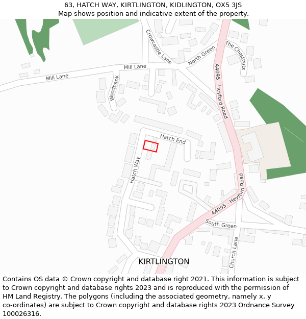 63, HATCH WAY, KIRTLINGTON, KIDLINGTON, OX5 3JS: Location map and indicative extent of plot