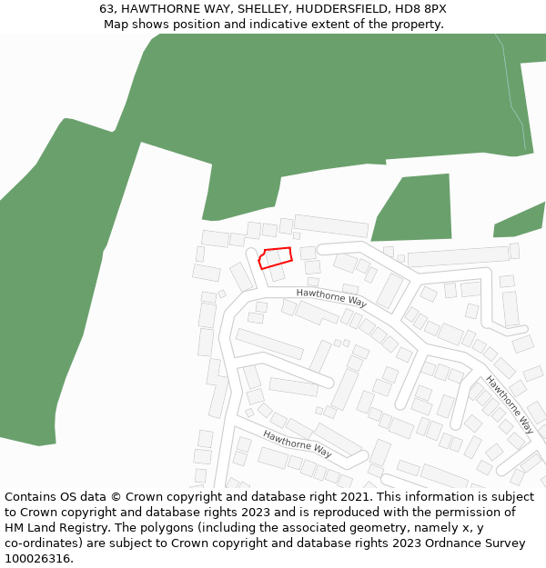 63, HAWTHORNE WAY, SHELLEY, HUDDERSFIELD, HD8 8PX: Location map and indicative extent of plot