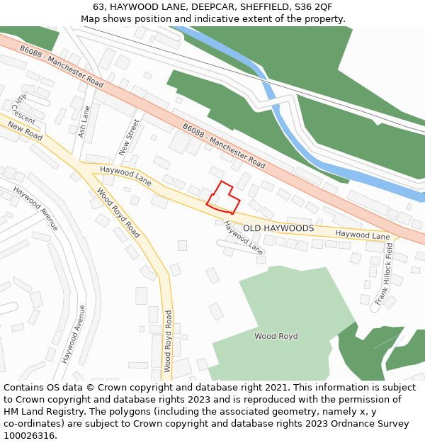 63, HAYWOOD LANE, DEEPCAR, SHEFFIELD, S36 2QF: Location map and indicative extent of plot