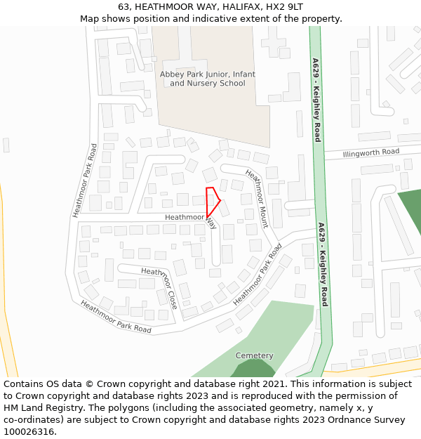 63, HEATHMOOR WAY, HALIFAX, HX2 9LT: Location map and indicative extent of plot