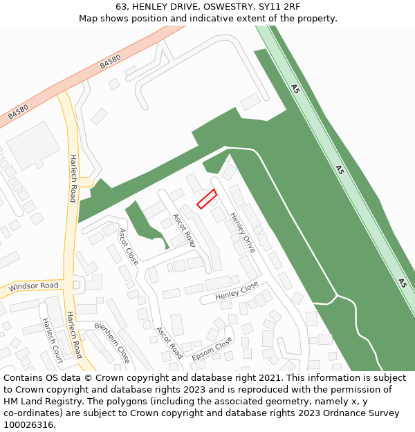 63, HENLEY DRIVE, OSWESTRY, SY11 2RF: Location map and indicative extent of plot