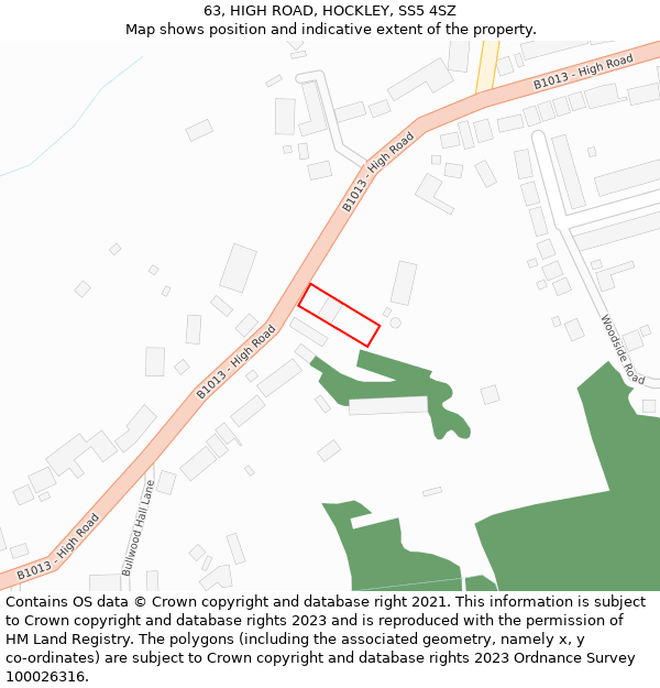 63, HIGH ROAD, HOCKLEY, SS5 4SZ: Location map and indicative extent of plot