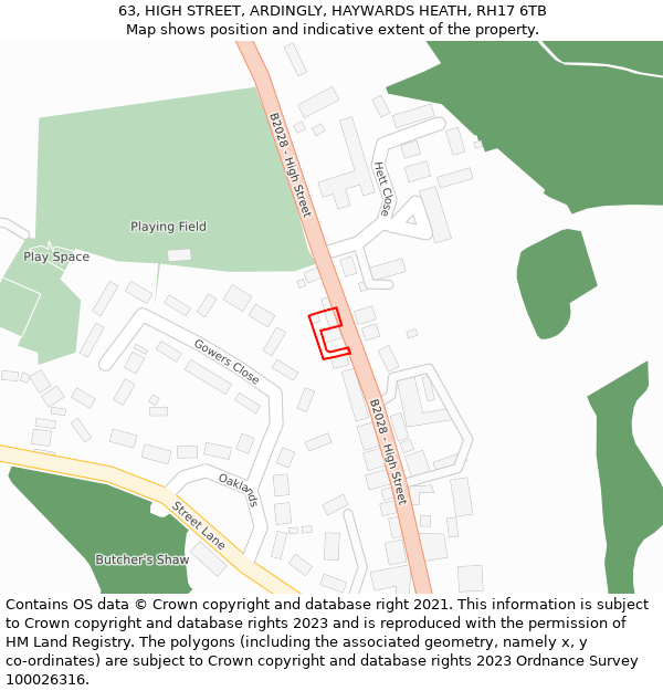 63, HIGH STREET, ARDINGLY, HAYWARDS HEATH, RH17 6TB: Location map and indicative extent of plot