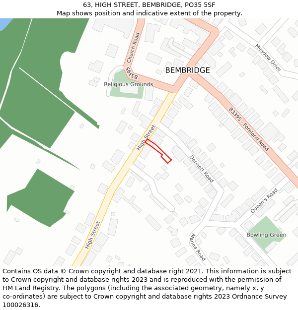 63, HIGH STREET, BEMBRIDGE, PO35 5SF: Location map and indicative extent of plot