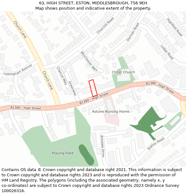 63, HIGH STREET, ESTON, MIDDLESBROUGH, TS6 9EH: Location map and indicative extent of plot