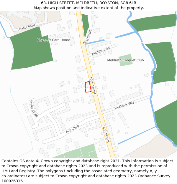 63, HIGH STREET, MELDRETH, ROYSTON, SG8 6LB: Location map and indicative extent of plot