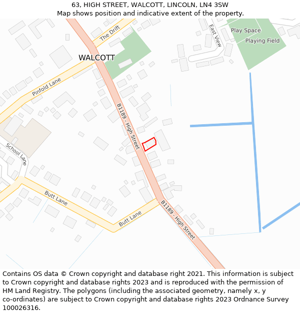 63, HIGH STREET, WALCOTT, LINCOLN, LN4 3SW: Location map and indicative extent of plot