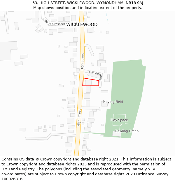 63, HIGH STREET, WICKLEWOOD, WYMONDHAM, NR18 9AJ: Location map and indicative extent of plot