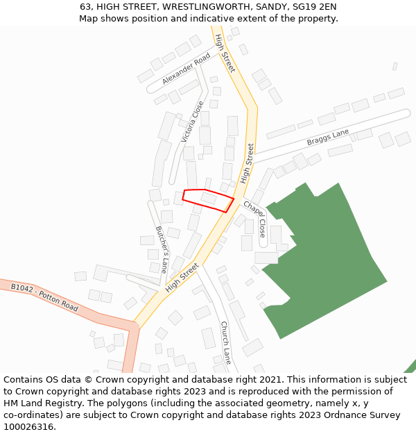 63, HIGH STREET, WRESTLINGWORTH, SANDY, SG19 2EN: Location map and indicative extent of plot