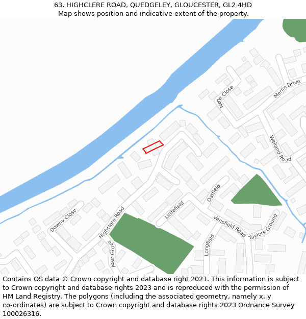 63, HIGHCLERE ROAD, QUEDGELEY, GLOUCESTER, GL2 4HD: Location map and indicative extent of plot