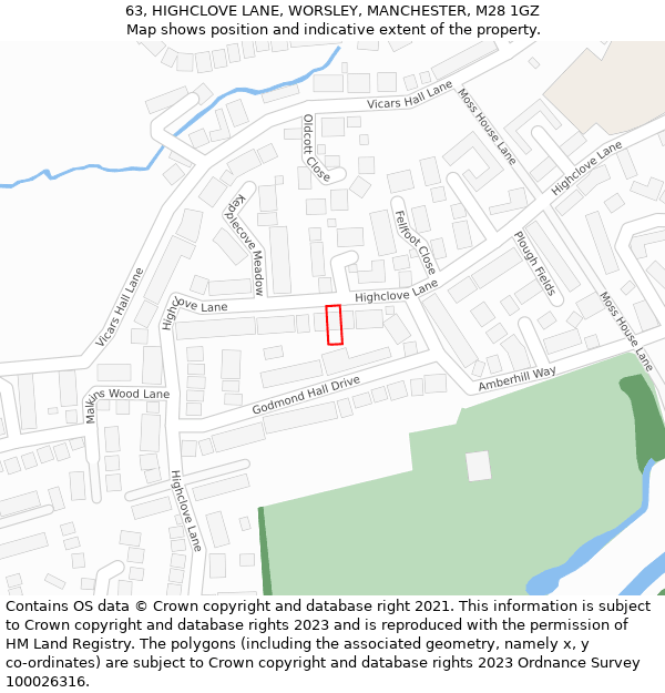 63, HIGHCLOVE LANE, WORSLEY, MANCHESTER, M28 1GZ: Location map and indicative extent of plot