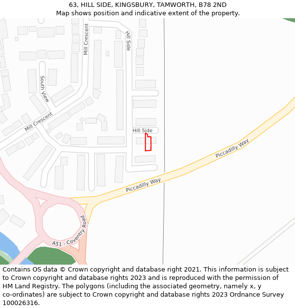63, HILL SIDE, KINGSBURY, TAMWORTH, B78 2ND: Location map and indicative extent of plot