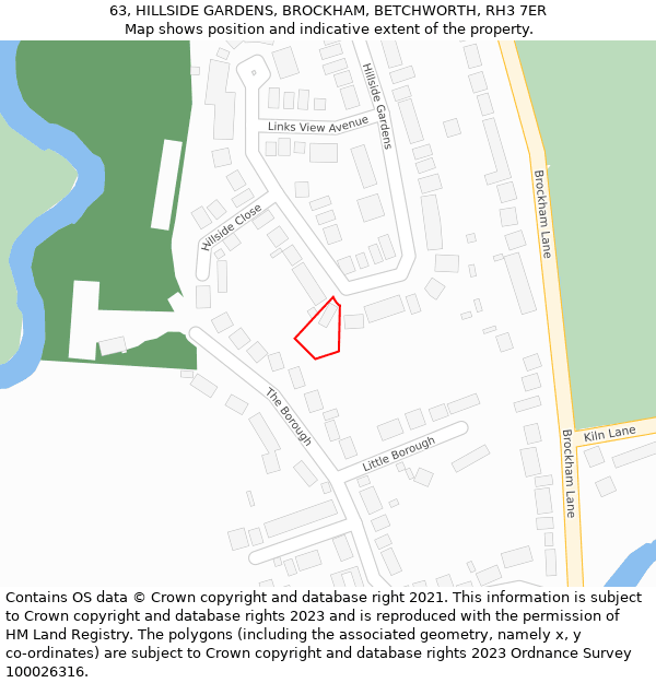 63, HILLSIDE GARDENS, BROCKHAM, BETCHWORTH, RH3 7ER: Location map and indicative extent of plot